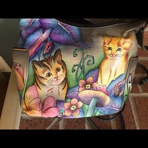 Anuschka original hand painted purse, cat theme